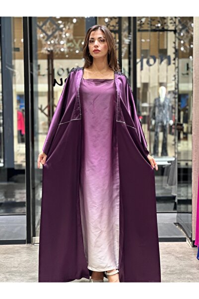 4YOU lila degradeli saten abaya