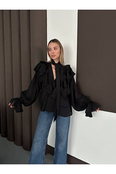 ZF BUTİK Ruffle Detailed Tie-Up Loose Shirt