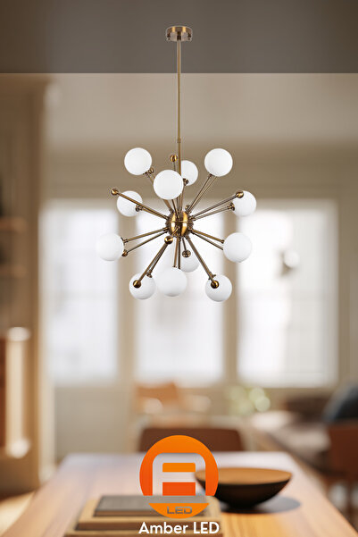 AmberLED Modern Camlı 12'li Sarkıt Avize Antre ve Salon İçin E27 Uyumlu