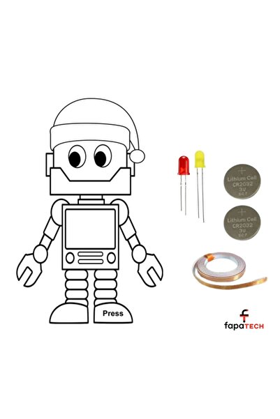 Fapatech Yeni Yıl Yılbaşı Robot Noel Baba Kağıt Devre Kiti Stem - CR2032,LED,Bakır İletken Bant 2 Metre