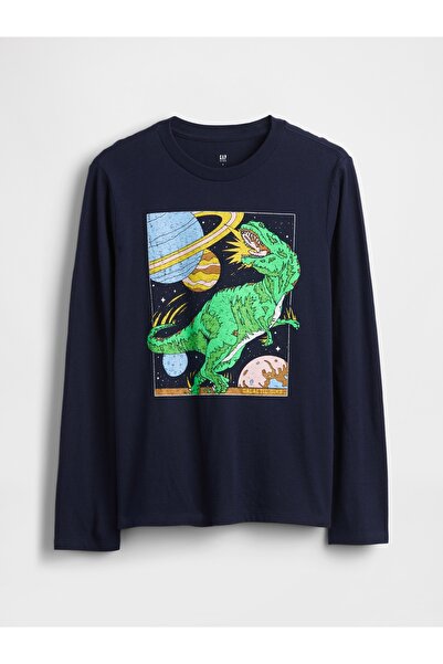 GAP Erkek Çocuk Lacivert Grafik Baskılı T-Shirt