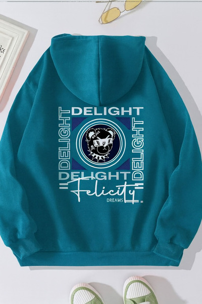 CLASSY.MODA Unisex oversized με κουκούλα Delight Graphic με τύπωμα Άνετο φούτ...