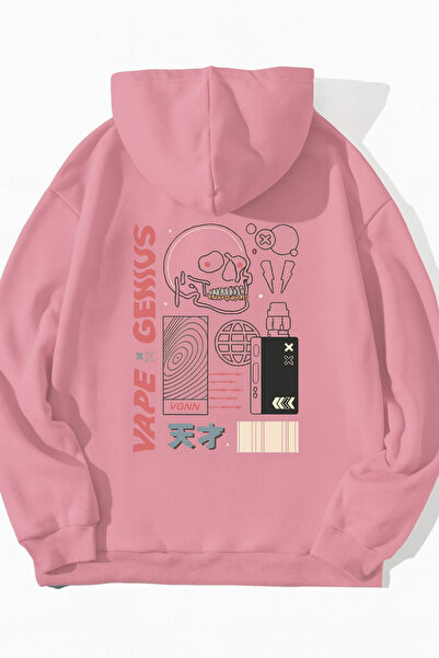 CLASSY.MODA Unisex supradimensionat cu glugă cu imprimeu Vape Skull Graphic Streetwear Moda Casual Style Swea tricou