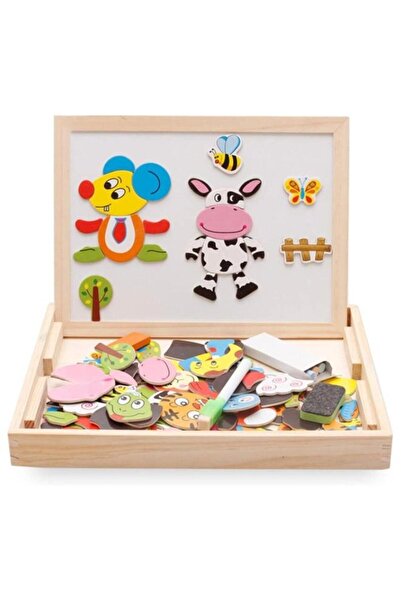 HALAMODO لعبة ألغاز مغناطيسية خشبية تعليمية للحيوانات مع لوحة، لعبة مسح السبو...