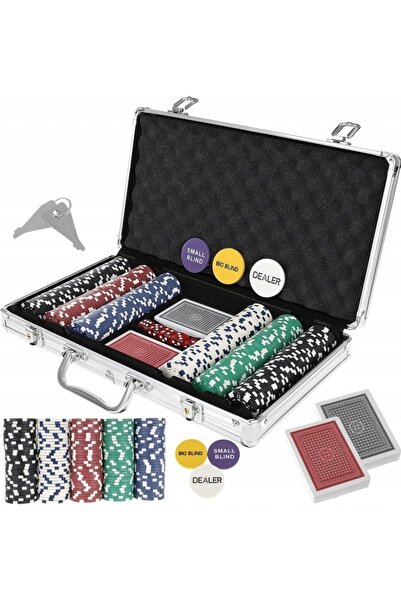 Arabest 300 Pieces Poker Set with Aluminum Carrying Case, Poker Chips, 1 Dealer Chip, 2 Cards, 5 Dice