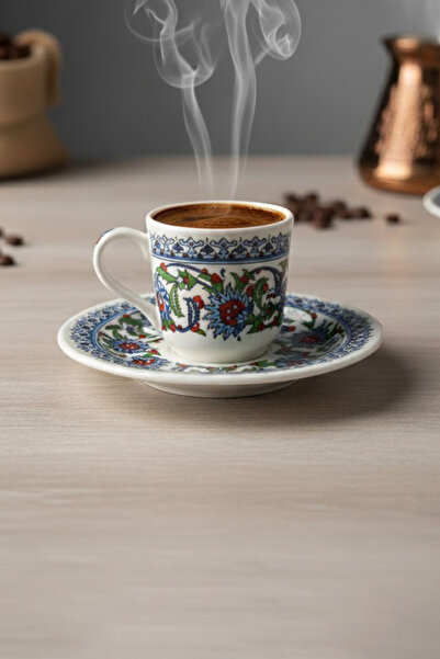 Tulü Porselen Topkapı İşlemeli 6 Kişilik 12 Parça Kahve Fincan Takımı