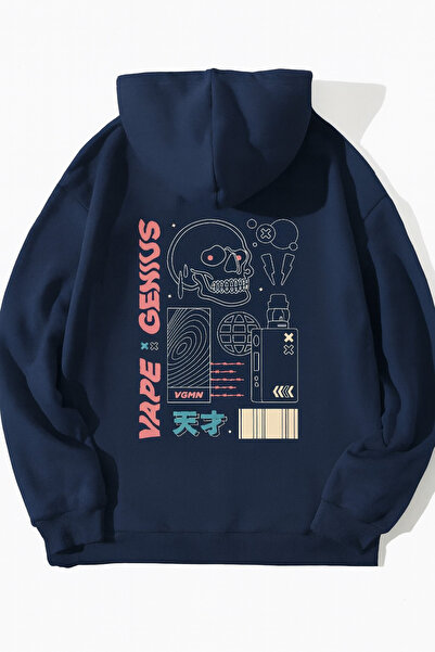CLASSY.MODA Unisex supradimensionat cu glugă cu imprimeu Vape Skull Graphic Streetwear Moda Casual Style Swea tricou