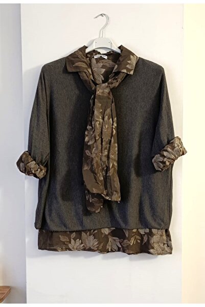 Butik Şans Floral Pattern Shawl Detailed Italian Knitwear Blouse Shirt Triple Set