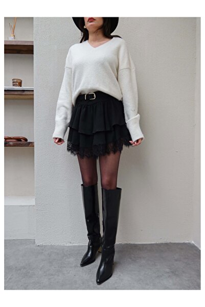 ESRAHELVACI Belted Lace Detail Mini Skirt