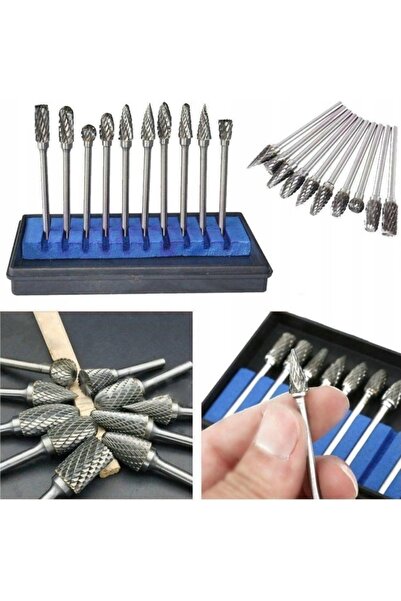 AjieQaQ Set de freze cu coadă metalică, 10 piese, carbură de tungsten