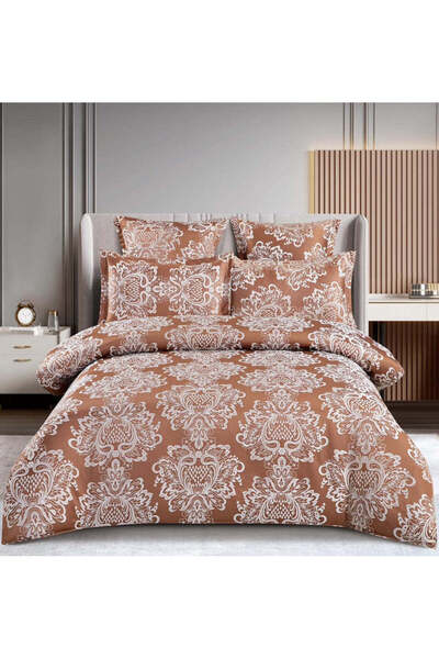 trendyhome Finet Jaquard Bed Linen 6 Pieces with Elastic – Luxury Model, Brown, T3-10