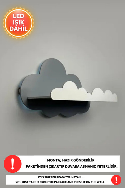 Dekorvin 1 Adet Bulut Rafı Led Işık Gece Lambası Bebek Çocuk Odası Duvar Deko...