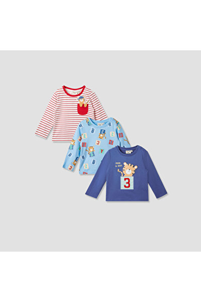 Juniors تيشيرت مطبوع بأكمام طويلة - طقم من 3 قطع
