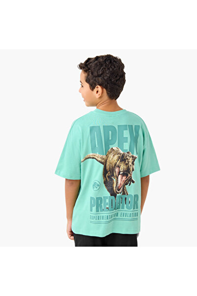 Universal تيشيرت مطبوع عليه صورة عالم جوراسي بأكمام قصيرة