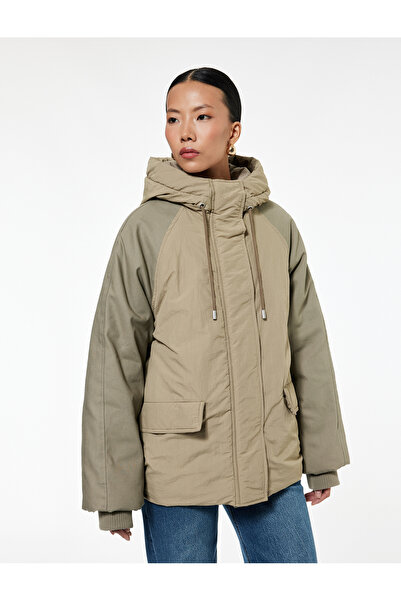 Koton Long Sleeve Pocketed Hooded Bomber Coat