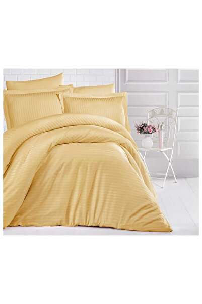 ELİZ BERRA MODA Clasy Striped Single Satin Duvet Cover Set Mustard