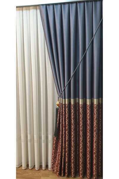 TÜLHOME Pera-Pano Fon Perde-Antresit Gold Kırmızı 1'E 3 Sık Pile (Hediye Bağl...