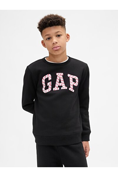 GAP Erkek Çocuk Siyah Grafik Logo Sweatshirt