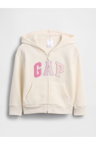 GAP Kız Bebek Krem Relaxed Logo Fermuarlı Sweatshirt