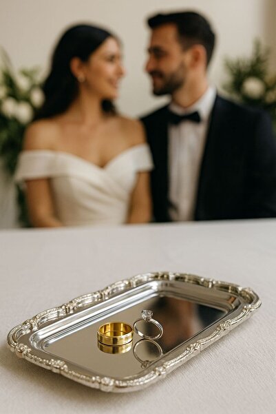 GLORİNDA HOME 33X18 GÜMÜŞ RENK AĞIR GÜMÜŞ İŞLEMELİ ÇEREZLİK,ÇEYİZLİK,NİŞAN VE...