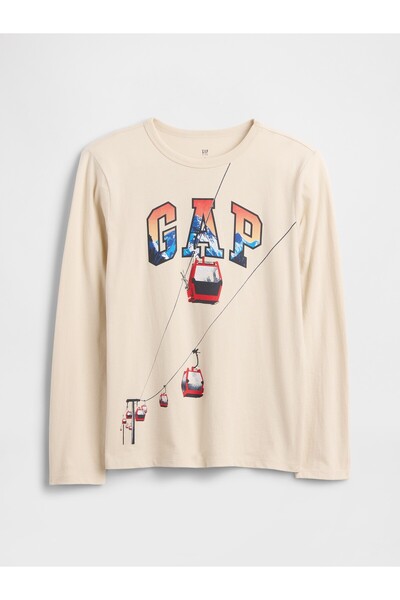 GAP Erkek Çocuk Bej Grafik Baskılı T-Shirt