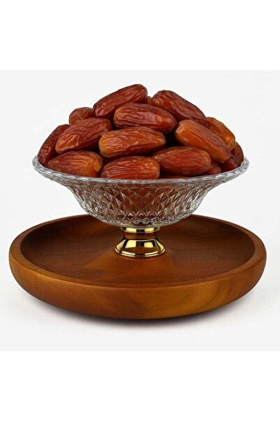 Generic Luxury Crystal Serving Bowl with Wooden Base & Gold Detailing