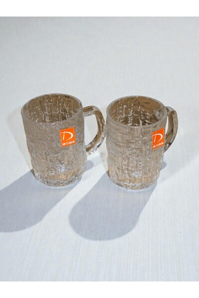WDA Textured Glass Mug with Handle – Clear Beer & Tea Mug (Set of 2)