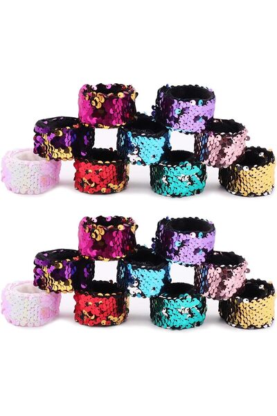 Arabest مجموعة من 20 سوارًا أنيقًا للأطفال، مزينًا بالترتر، مع مشبك شعر على ش...