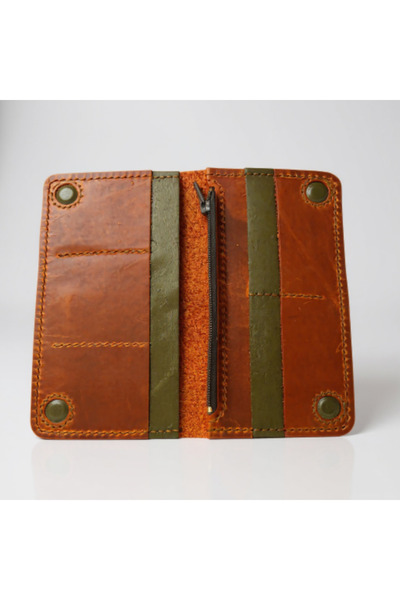 HELİSA ACCESSORİES Hakiki Deri El Dikimi Mıknatıslı Uzun Cüzdan & Kartlık - T...