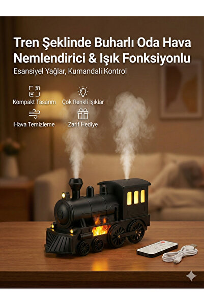 FaroxTech Tren Şeklinde Buharlı Oda Hava Nemlendirici Işık Fonksiyonlu Buhar ...