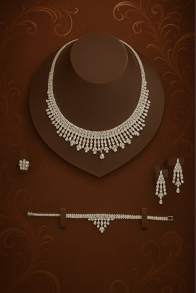 burjalmodah Crystal Jewelry Set | Necklace + Bracelet + Earrings + Ring
