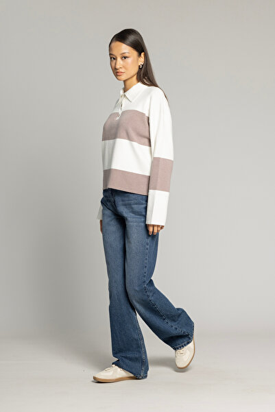 Nisan Pulover cu guler polo și dungi blocate