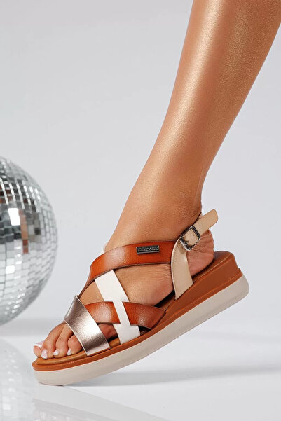 Zaira Sandale cu platforma dama maro din piele ecologica Aneta #22047