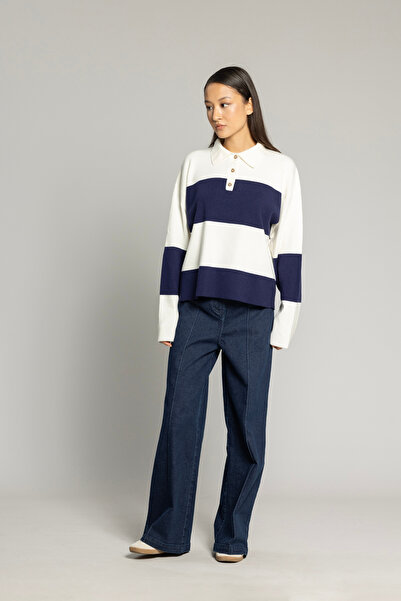 Nisan Pulover cu guler polo și dungi blocate