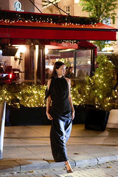 LAMODEMAPASS DIVINA Taş İşlemeli Sırt Detaylı Elbise