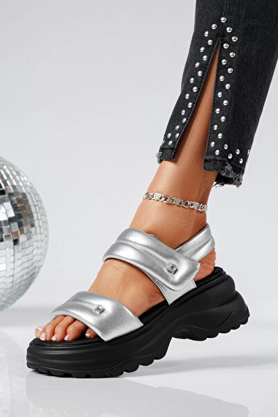 Zaira Sandale cu platforma dama argintii din piele ecologica Olivia #22085