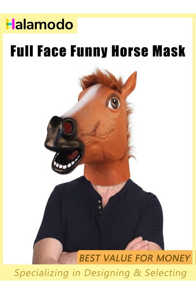 HALAMODO قناع رأس حصان، قناع وجه حصان كامل، قناع رأس حصان بني، قناع حيوان من ...