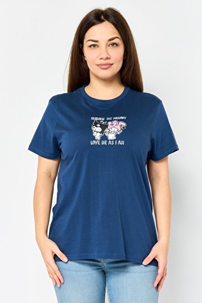 Hello Kitty Women Crew Neck Short Sleeve Graphic Print T-Shirt, Blue