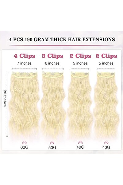 Arabest وصلات شعر شقراء بمشابك، وصلات شعر طويلة مموجة، قطع شعر صناعية مزدوجة ...