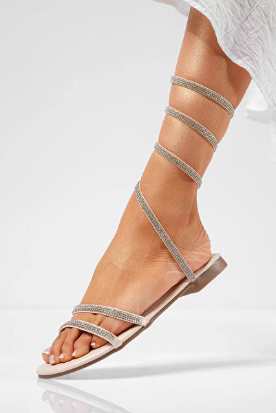 Zaira Sandale cu talpa joasa dama bej din piele ecologica Andreea #22311 - 37