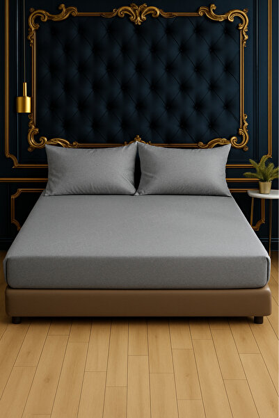 Pera Deluxe ملاءة سرير قطنية ممشطة بلون رمادي غامق 160×200 سم - إنتاج محلي