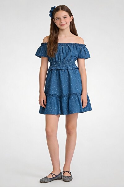 NANETTE LEPORE فستان بناتي مكون من قطعتين بطبعة كاملة مع ربطة شعر، أزرق