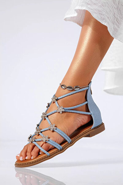 Zaira Sandale cu talpa joasa dama albastre din material textil Alegria #22150...