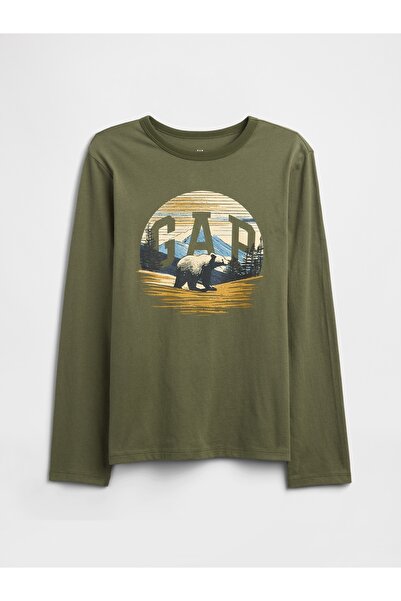 GAP Erkek Çocuk Haki Grafik Baskılı T-Shirt