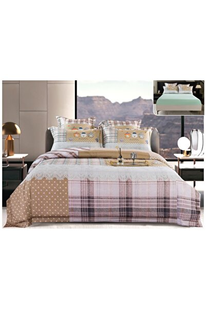 trendyhome Bed Linen, Satin Cotton, 6 Pieces, Checkered, Multicolor, PT13709-Elastic