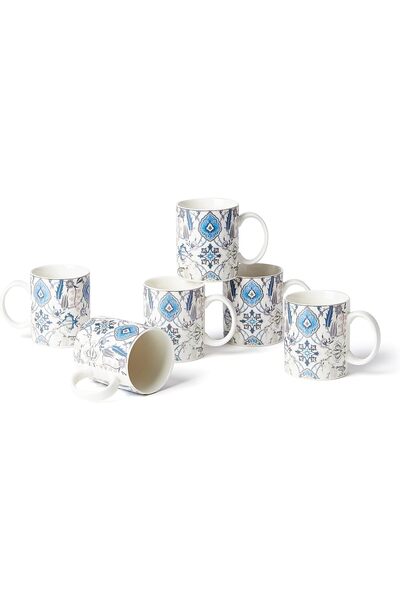 NEOFLAM طقم أكواب شاي استكانا، 6 قطع، بورسلين، ألوان متنوعة، تصميم مزخرف