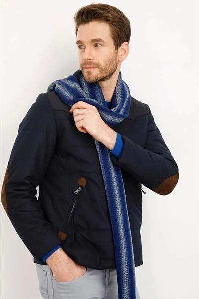 Desen Triko Kaşkol din lână pentru bărbați 21526 bleumarin închis