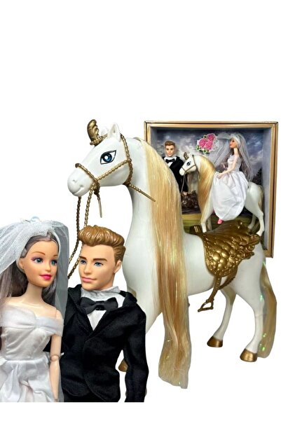 Premium مجموعة ألعاب دمى الزفاف مع العروس والعريس والحصان الأبيض - مجموعة ألع...