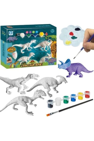 Premium 3D Dinosaur Painting Toy Set with Paints and Brush DIY Creative Craft Kit