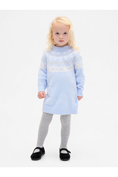 GAP Kız Bebek Açık Mavi Fair Isle Triko Elbise